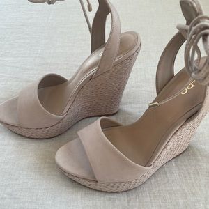New Lace up nude wedges
